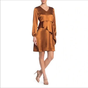 Spense Bronze Shiny Ruffle Polkadot Dress Women’s Size 4 NWT